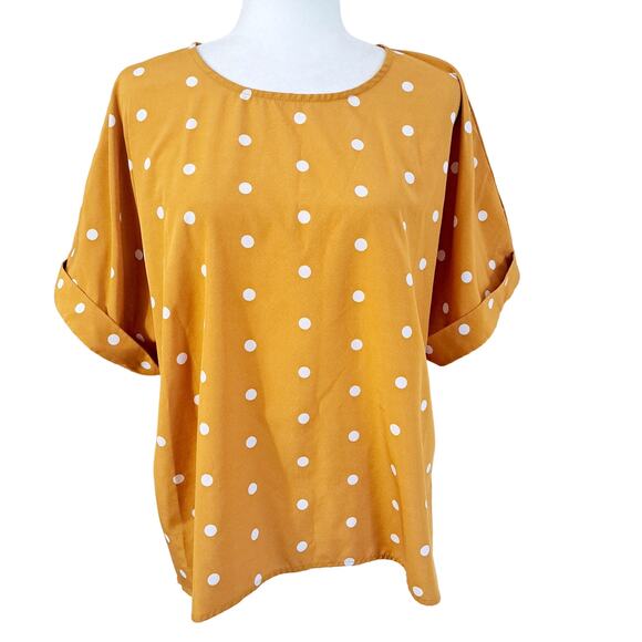 Shein Polka Dot Cuffed Short Sleeve Top - Picture 1 of 8
